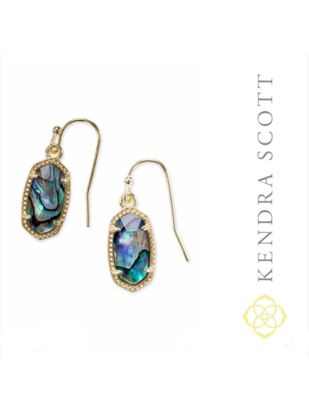 NWT KENDRA SCOTT LEE GOLD DROP EARRINGS WITH ABALONE SHELL